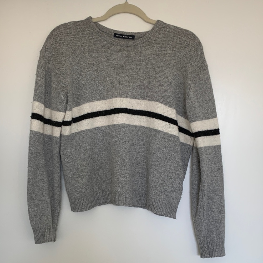 Brandy Melville Gray and White Striped Sweater